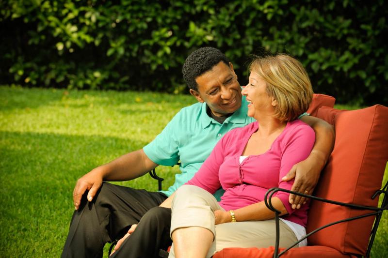 Couple outside on chair