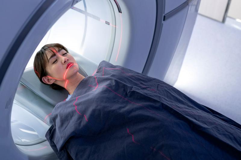 Woman having an MRI.