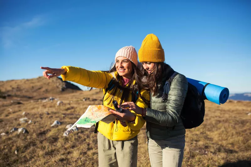 two women hiking