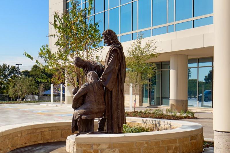 Statue at the front entrance of Texas Health Huguley Hospital