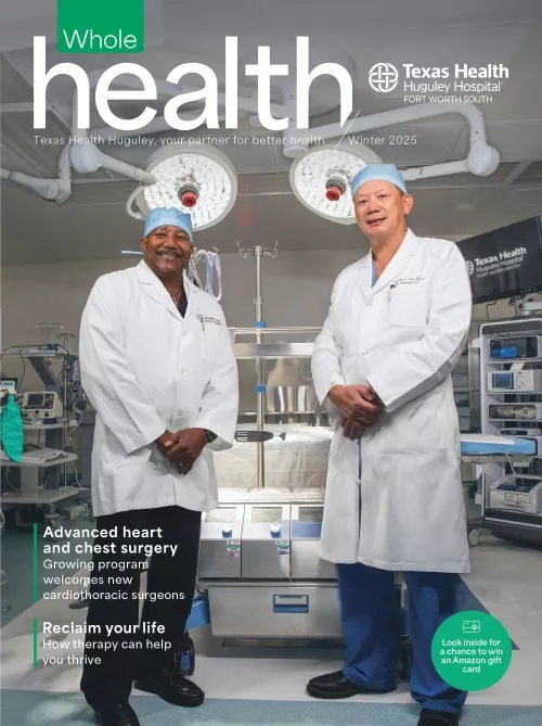 Two providers in a procedure room, smiling at the camera. Magazine cover for the THH Whole Health Magazine – Winter 2025.